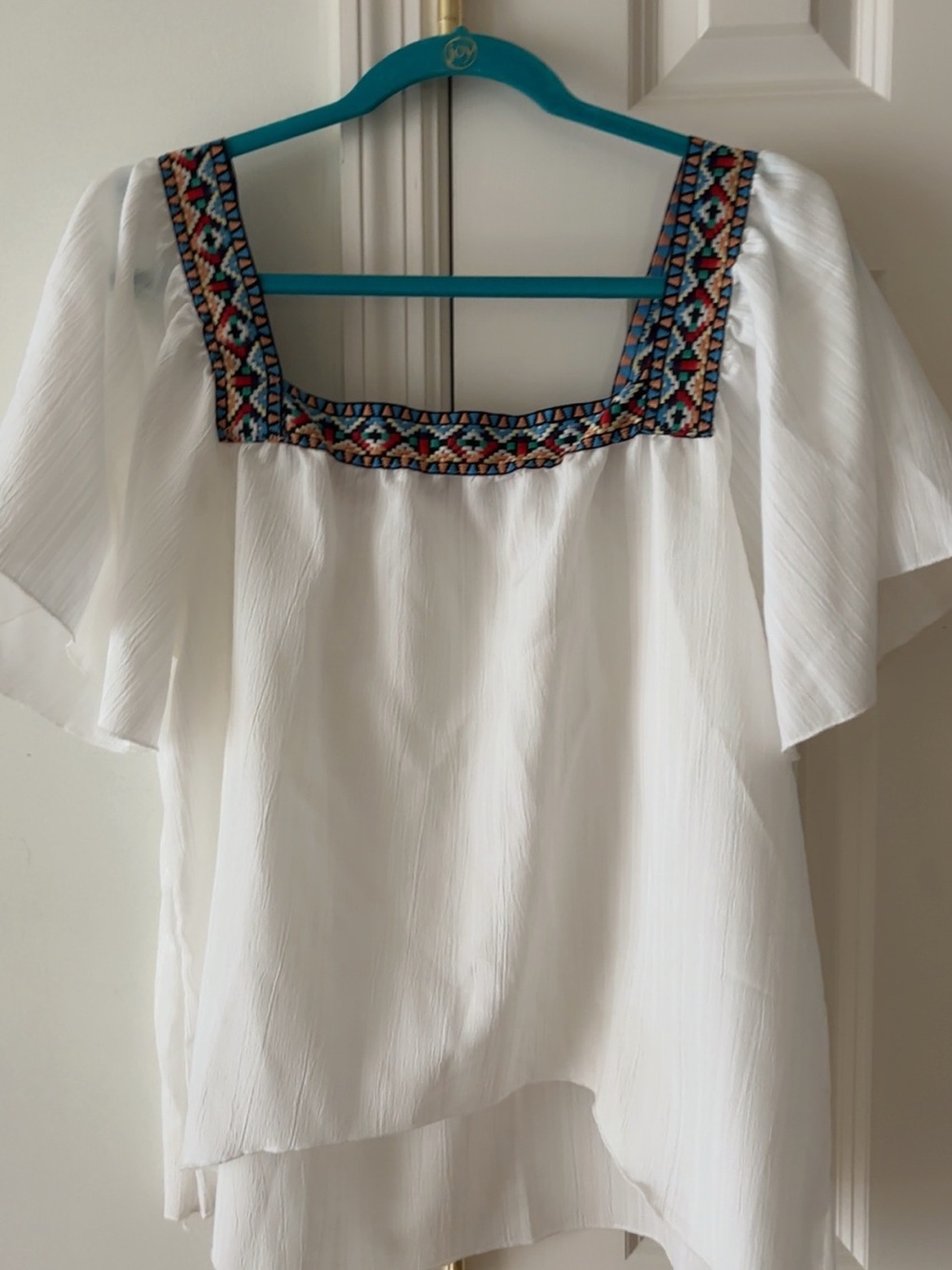NWOT ~ Boutique White Embroidered Square-Neck Women’s Top ~ Sz XL
